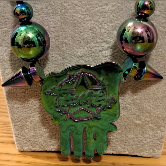 EVAE Mob ASAP Rocky Metallic Rainbow Emo Goth Skull Chain Necklace Jewelry - Picture 4 of 5